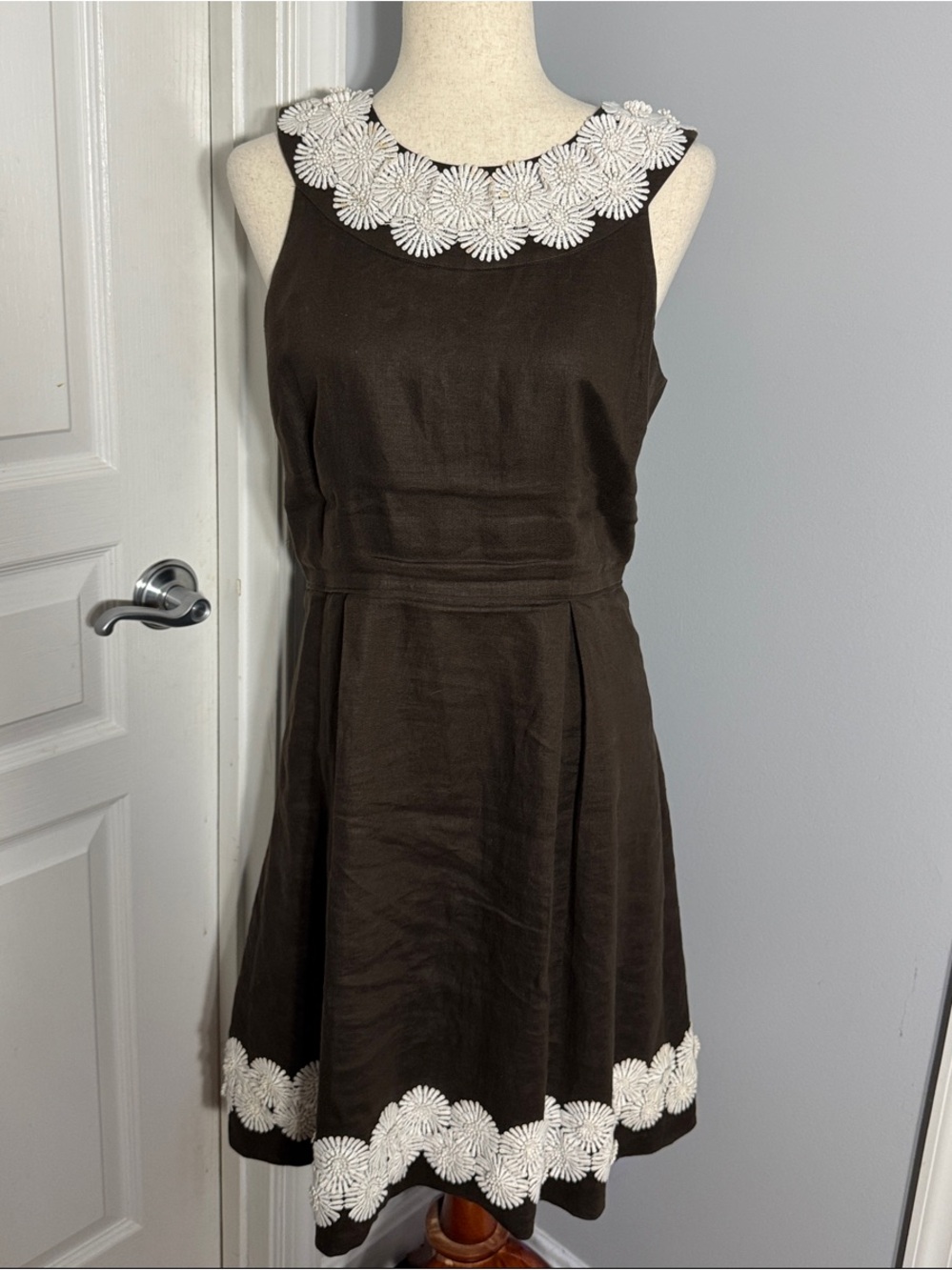 kate spade Brown Midi Dress with White Floral Trim